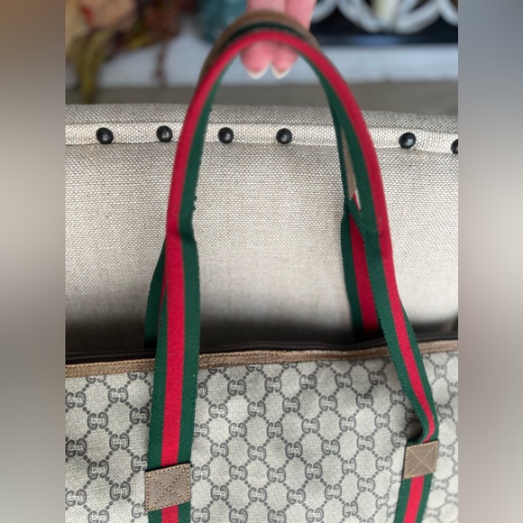 GUCCI Plus Monogram Weekender Travel Bag Web Duffle Bag Great Used Condition COA - Picture 9 of 15